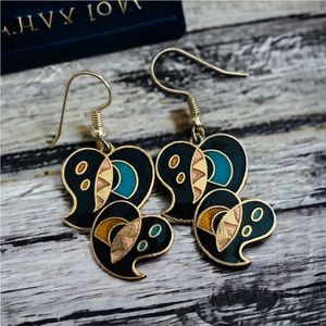Colorful Vintage Cloisonné Eclectic bohemian pierced dangle earrings